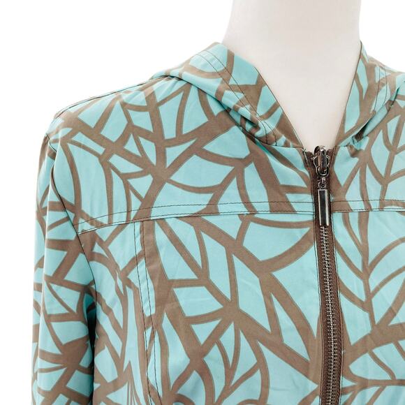 Peck & Peck Weekend Aqua Tan Vine Pattern Reversible Nylon Jacket Women Sz L - Picture 5 of 10
